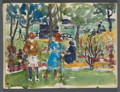 Skizzenbuch, The Dells, Nr. 127, Seite 110 & 111: Figuren in einer Landschaft od Maurice Prendergast