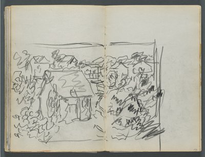 Skicář, The Dells, č. 127, strana 154 a 155: 154, str. 2: Krajina s domy od Maurice Prendergast