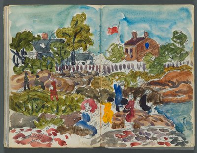 Skizzenbuch, The Dells, Nr. 127, Seite 156 & 157: Küstenlandschaft mit Figuren od Maurice Prendergast