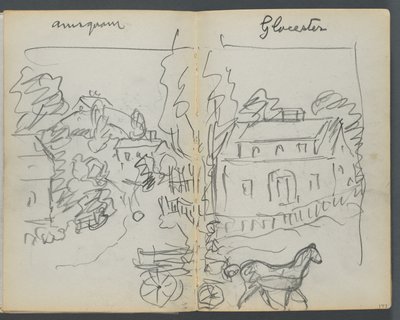 Skicář, The Dells, č. 127, strana 176 a 177: "Annisquam - Glocester" od Maurice Prendergast