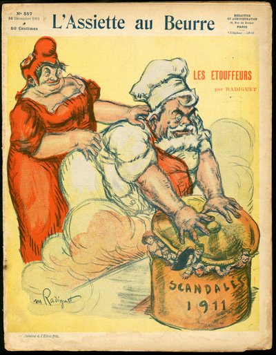 Obálka „L’Assiette au Beurre“, číslo 557, satirický v barvách od Maurice Radiguet