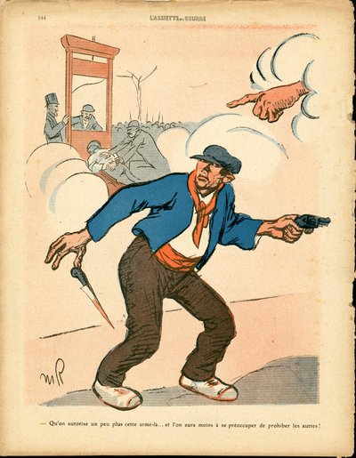 Máslový talíř, číslo 502, satirický v barvách od Maurice Radiguet