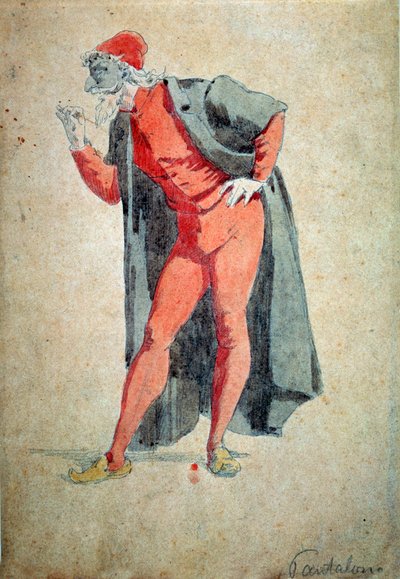 Kostým a divadelní postava: Pantalone (kalhoty, doktor) Z „“ Masky a šašky“ (italská komedie nebo Commedia dell