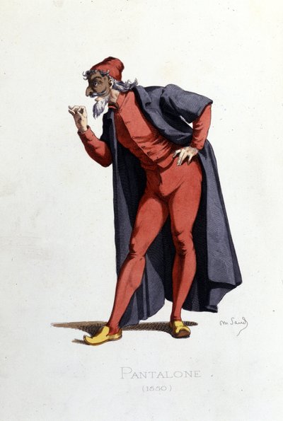 Kostým a divadelní postava: Pantalone (en fr. Pantalone, lékař) čerpá z „“ Masques et bouffons““ (italská komedie: Commedia dell
