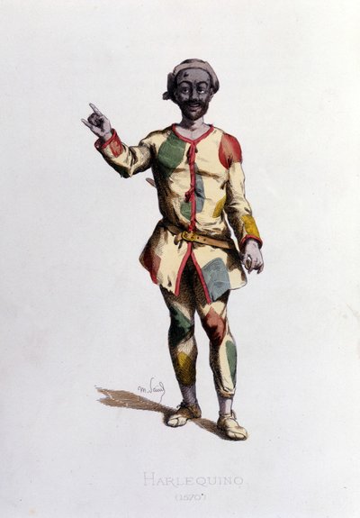 Harlekýn v roce 1570. Maurice Sand „“Masky a šašci““ Paříž 19. století. (Maurice Sand byl synem George Sanda) od Maurice Sand