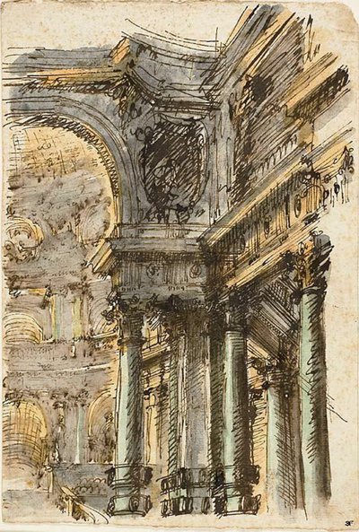 Architectural Fantasy (recto); Architektonické detaily (verze) od Mauro Antonio Tesi
