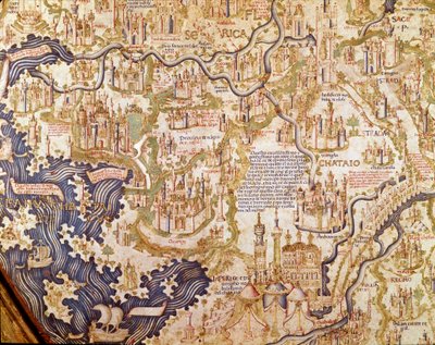 Pohled na Čínu (Cambaluc, nyní Peking) Detail mapy světa (mappamundi) bratra Maura (Mauro) Camaldolese 1459 (mapa) od Mauro Fra