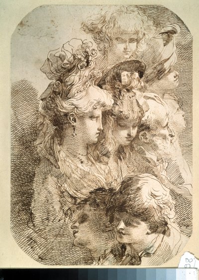 Studie osmi hlav. (Studie osmi hlav). Kresba Mauro Gandolfi (1764-1834). italské umění. Tužka a hnědý inkoust na papíře. Puškinovo muzeum, Moskva od Mauro Gandolfi