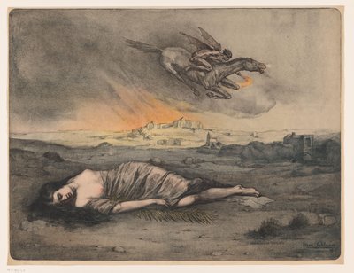 Ležící žena a létající jezdec s pochodní od Max Alexander Alandt (signed by artist)