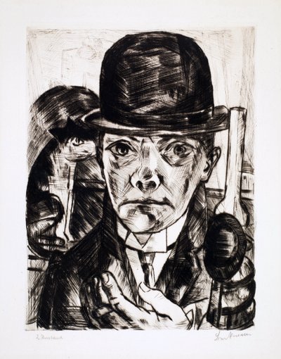 Autoportrét s buřinkou. Rytina Max Bechmann (1884-1950) od Max Beckmann