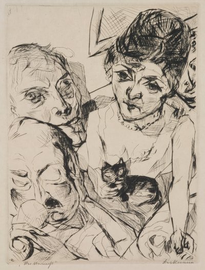 Večer (Autoportrét s Battenbergovými), deska 10 z portfolia „Tváře“ od Max Beckmann