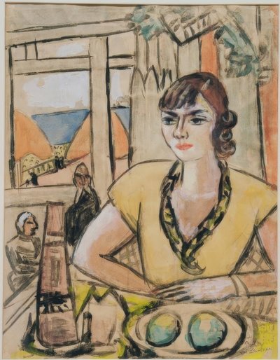 Portrét Quappi v plážové kavárně od Max Beckmann