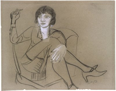 Quappi v klubovém křesle, kouřící od Max Beckmann