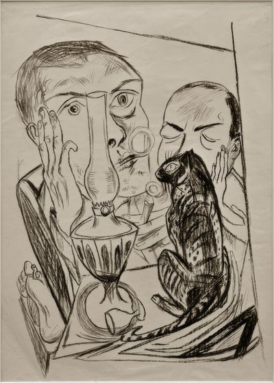 Autoportrét s kočkou a lampou od Max Beckmann