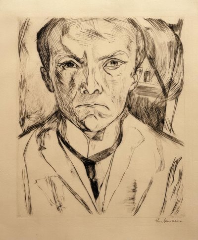 Autoportrét zepředu, v pozadí štít domu od Max Beckmann