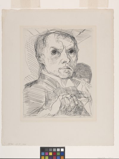 Autoportrét se stylusem (suchá jehla na špinavě bílý papír) od Max Beckmann