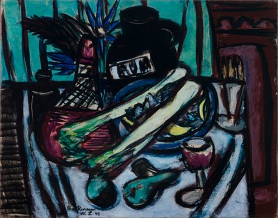 Zátiší s lahví Chianti a celerem od Max Beckmann