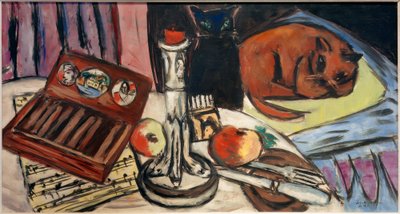Zátiší se stříbrnými svícny (Zátiší s kočkami) od Max Beckmann