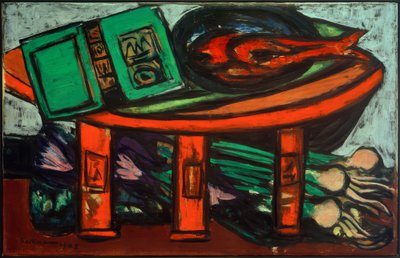 Zátiší se zelenou knihou a ředkvičky od Max Beckmann
