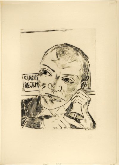 The Barker (Autoportrét), deska jedna z Jahrmarktu od Max Beckmann