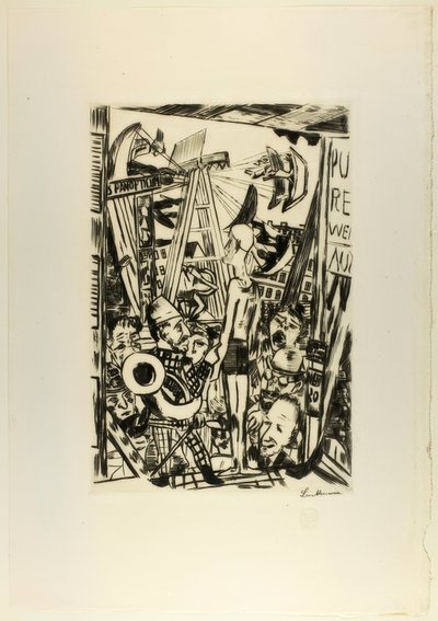 Vysoký muž, deska pět z Jahrmarktu od Max Beckmann
