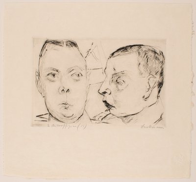 Dva autodůstojníci, deska 15 z portfolia „Faces“ od Max Beckmann