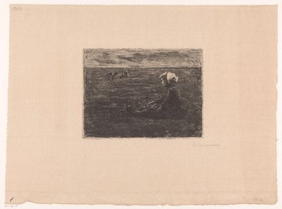 Mladý pastevec koz sedí na poli od Max Liebermann (signed by artist)