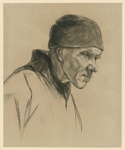 Starý muž s čepicí (busta, profil doprava), studie k dílu: Kráčející rolník (1894) od Max Liebermann
