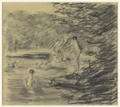 Koupání chlapců v lesním rybníku od Max Liebermann