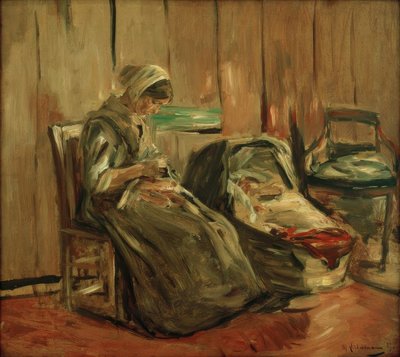 Interiér s šicí ženou od Max Liebermann