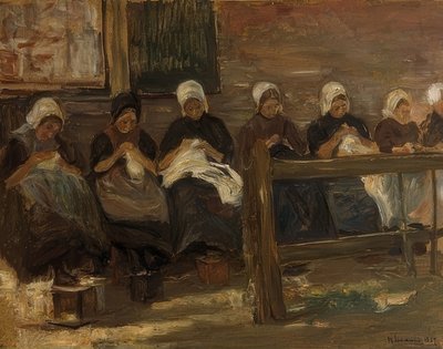 Šití dívek v Huyzenu - Studium se sedmi postavami. 1889 od Max Liebermann
