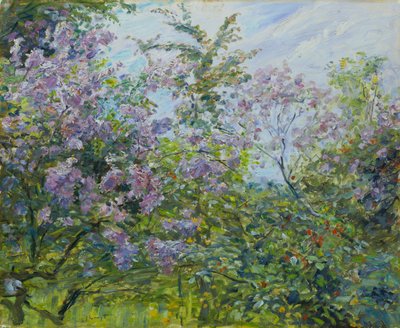 Kvetoucí šeřík, cca 1921 (olej na dřevě) od Max Slevogt
