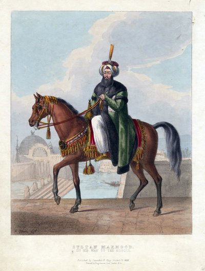 Portrét Mahmuda II. (1785-1839) (Mahmouda II.), sultána Osmanské říše - Oeuvre de M. Gauci (aktivní 19. století) - 1829 - Barevná litografie - 26x20 - Soukromá sbírka od Maxim Gauci