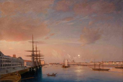 Pohled na Blagoveshchensky most Zvěstování a Nikolaevskaya nábřeží, ca 1852 od Maxim Nikiphorovich Vorobyev