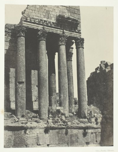 Baalbeck Heliopolis, Jupiterův chrám, Pohled z jihovýchodního úhlu, Sýrie, 184951, vytištěno 1852. od Maxime Du Camp