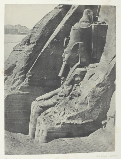 Ibsamboul, Colosse Oriental Du Spéos De Phrè, Vu De Profil; Nubie, deska 104 z alba "Egypte, Nubie, Palestine et Syrie" (1852) od Maxime Du Camp