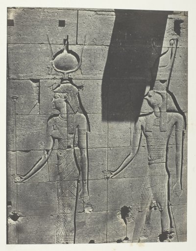 Kalabscheh, Sculptures De La Façade Postérieure Du Temple; Nubie, deska 92 z alba "Egypte, Nubie, Palestine et Syrie" (1852). od Maxime Du Camp
