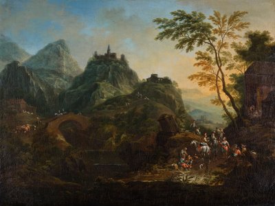 Ideální horská krajina s mostem od Maximilian Joseph Schinnagl