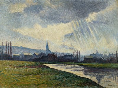 Couillet, Charleroi, Krajina podél řeky; Couillet, Charleroi, Krajina na okraji řeky, 1896 od Maximilien Luce