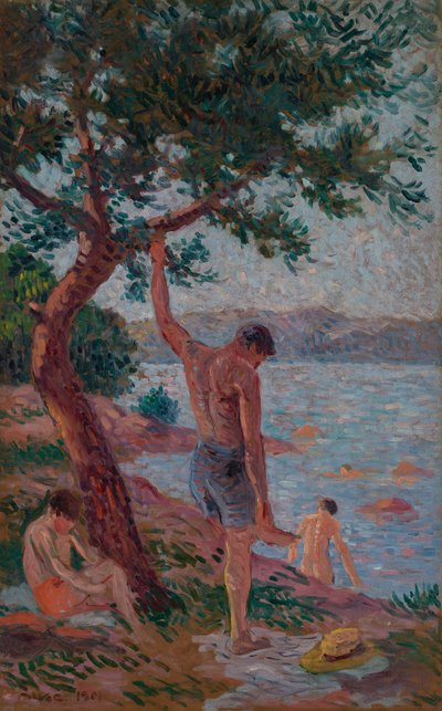 Saint-Tropez, koupající se pod borovým lesem od Maximilien Luce