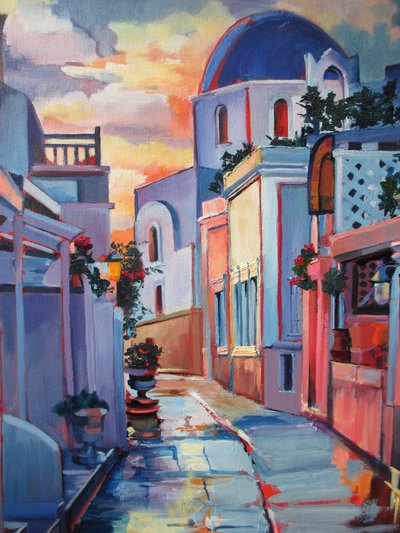 Ulice při západu slunce na Santorini od Maxine Shore