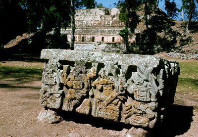 Oltář Q s korunovací krále vycházejícího slunce, 776 našeho letopočtu od Mayan