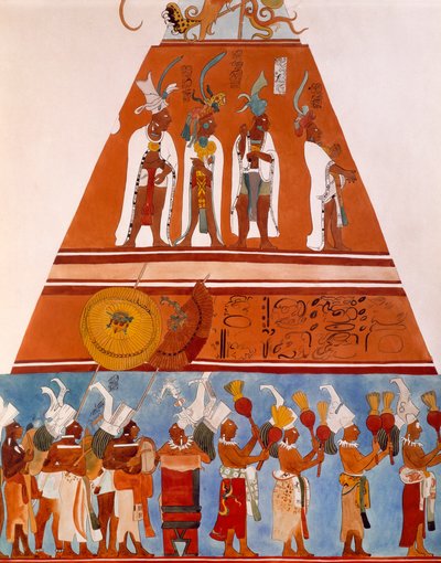 Fresky v Bonampak, Chiapas (Mexiko). Detail zobrazující scénu procesí. Mayská civilizace, 9. století. od Mayan