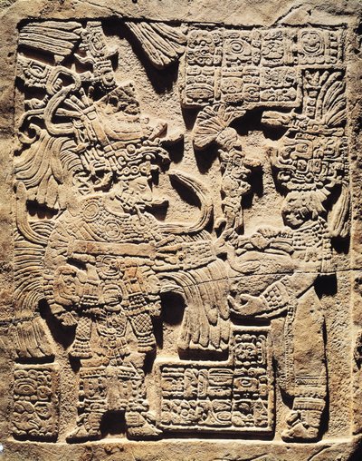 Stela zobrazující velekněze a ženu z Yaxchilanu od Mayan