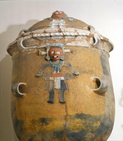 Pohřební urna s víkem, Ixil, Quiche, Guatemala, rané poklasické období (900-1200) (polychromovaná kamenina) od Mayan Mayan