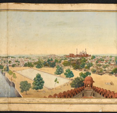Část panoramatu Dillí, zobrazující Jama Masjid od Mazar or Mazhar Ali Khan