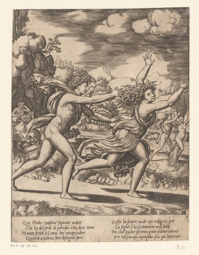 Apollo pronásleduje Daphne Příběh Apolla a Daphne (název série) od Meester van de Dobbelsteen