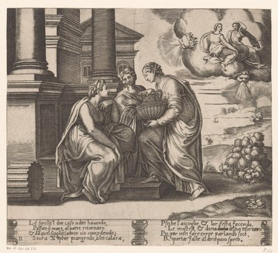 Psyché navštěvují její sestry Story of Amor and Psyche (název série) od Meester van de Dobbelsteen