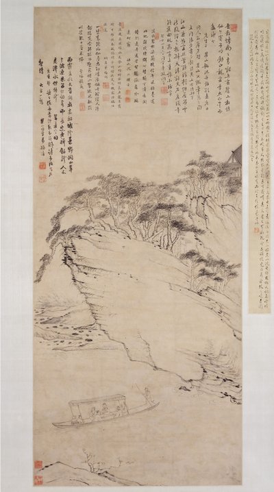 Plavba lodí po řece pod útesem, datovaná do roku 1673. od Mei Qing