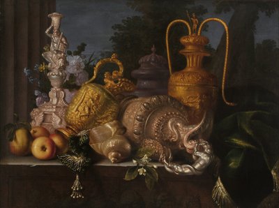 Zátiší, mušle a zlatník. Obraz Meiffrena Conteho (1630-1705). Olej na plátně. Rozměr: 91 x 121 cm. Povinná zmínka: Collection fondation needs de Provence, Marseille od Meiffren (c.1630 1705) Conte